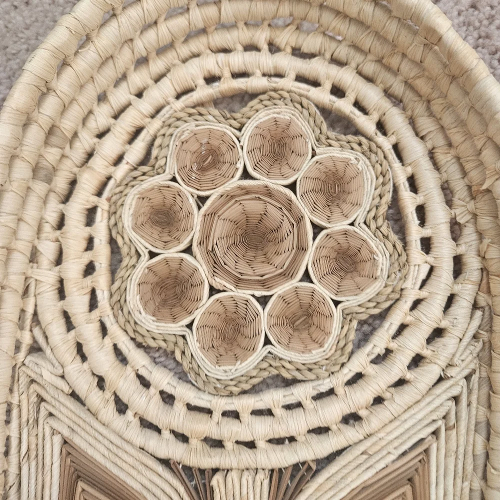 2 Handwoven Daisy Flower Vintage Wicker Rattan Nesting Bread Baskets Boho Folk